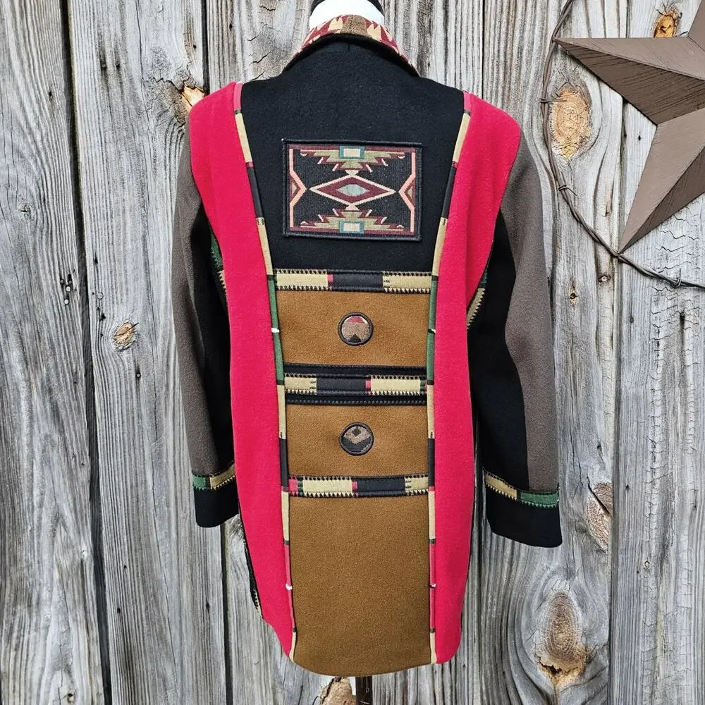 Western Wool Jacket Coloratura Size Small Snap Front Coat Woven Vintage 90s - Picture 3 of 11